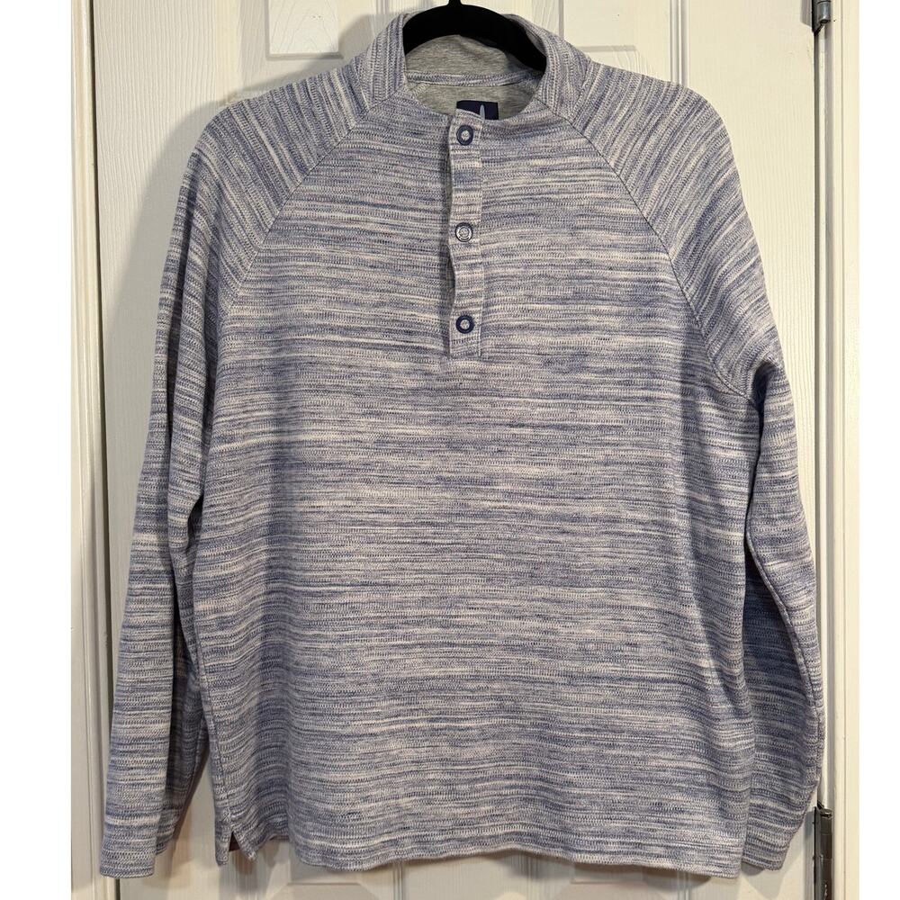 Johnnie-O Men's Large Blue Heather Snap Neck Pullover Sweater Cotton Preppy